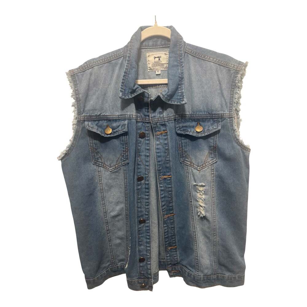 Fashion Brand Distressed Denim Sleeveless Vest Jacket